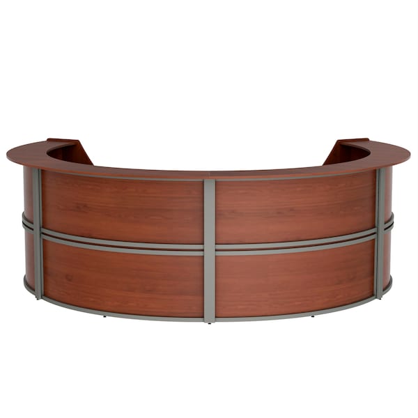 Reception Desk 107 in D X 46 in H, 11.8 ft W X Thermofused Laminate, Cherry